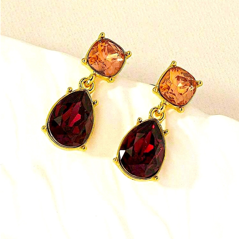 Elegant Gold and Red Drop Earrings